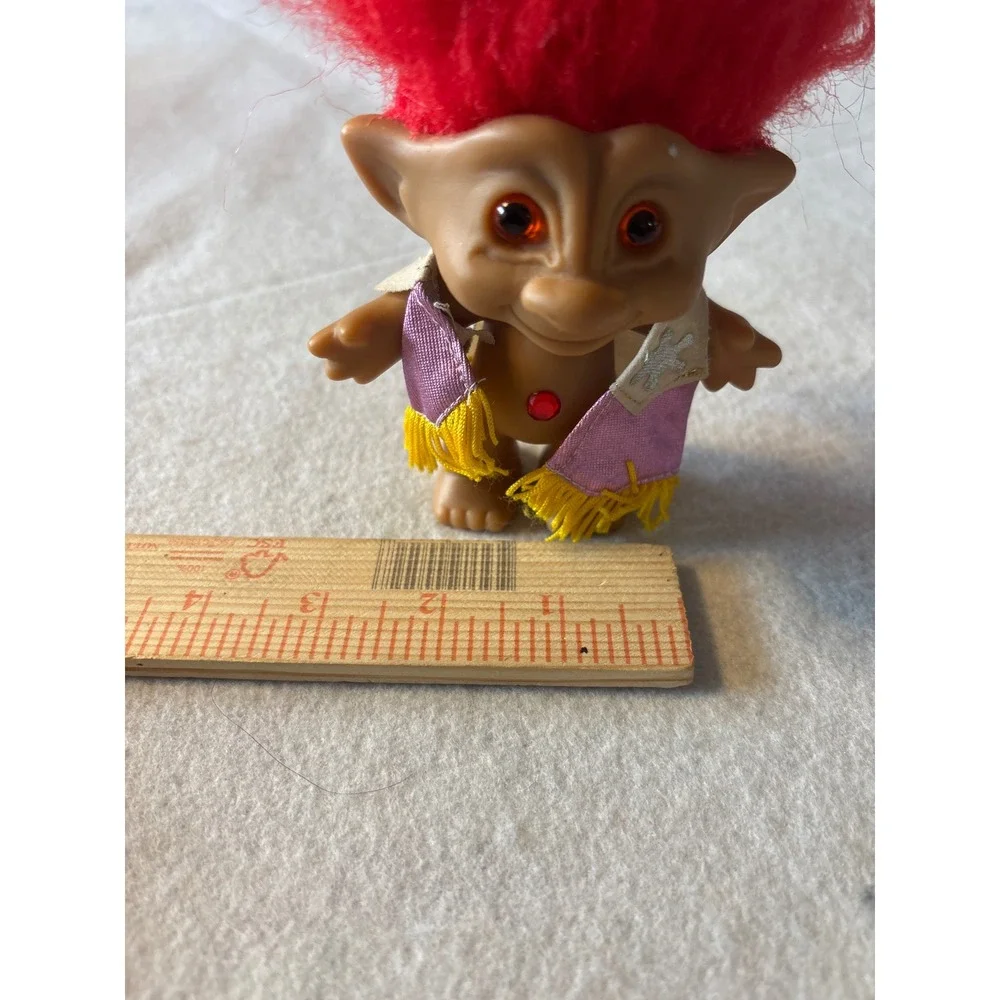 Vintage Ace Novelty Troll Doll Red Hair Brown Skin Purple Vest‎ Gemstone
